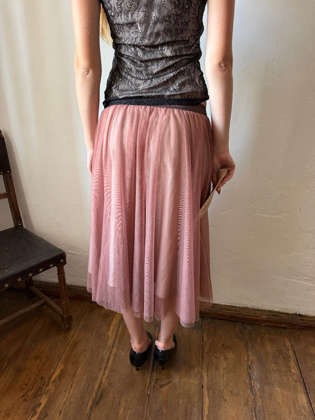 DUSTY ROSE TULLE MIDI SKIRT