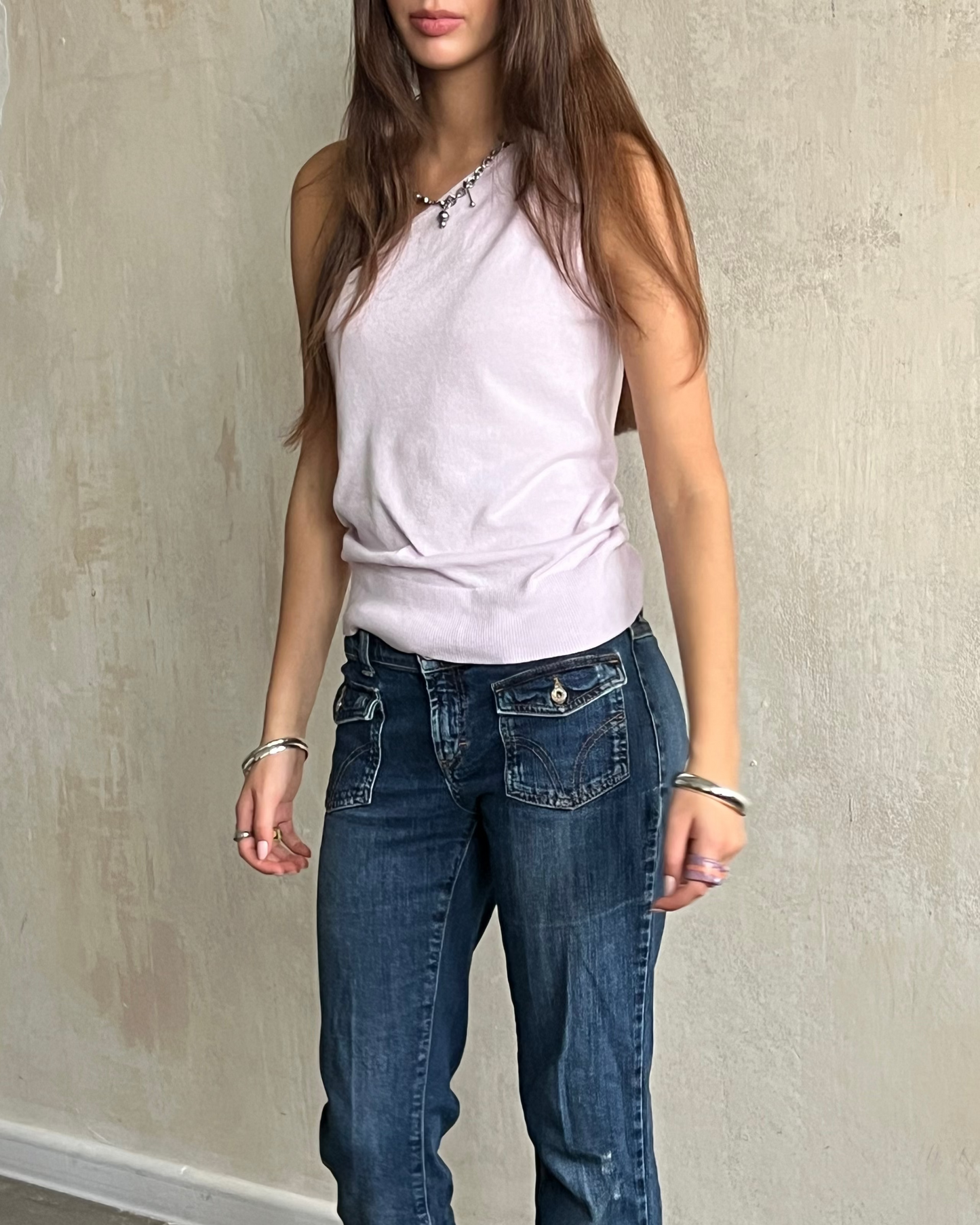 ONE-SHOULDER LILAC KNIT TOP