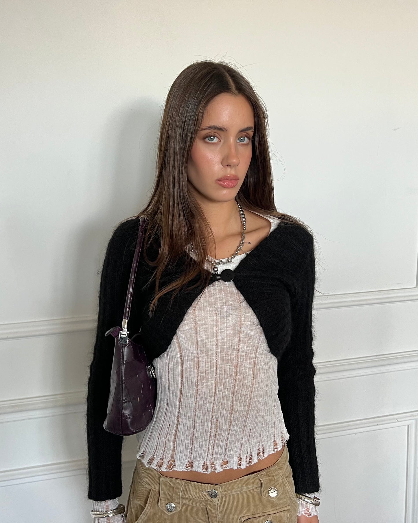 BLACK FLUFFY KNIT BOLERO