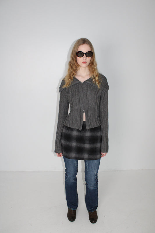 GREY DOUBLE-ZIP KNIT SWEATER