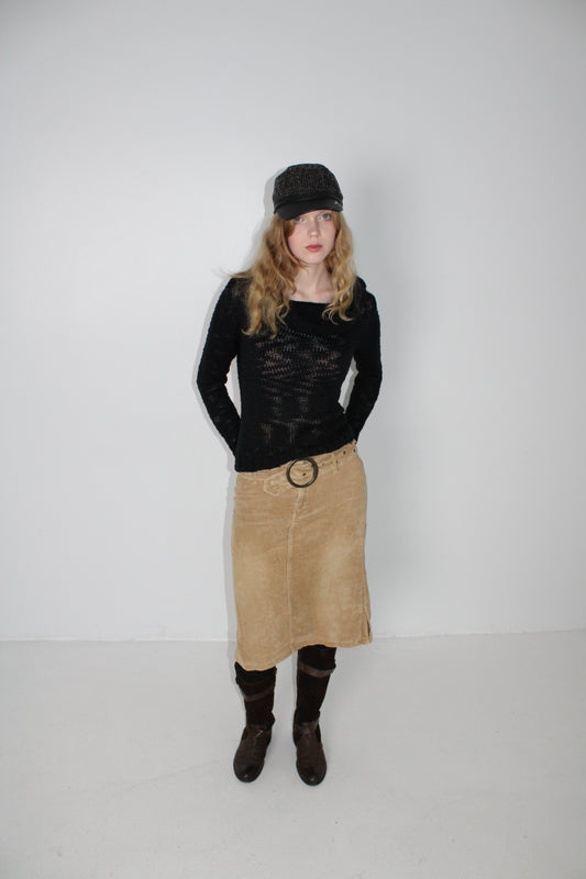 BUCKLE-WAIST CORDUROY SKIRT
