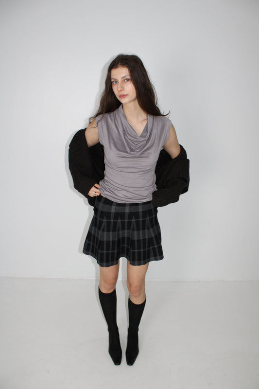 COWL NECK GREY DRAPE TOP