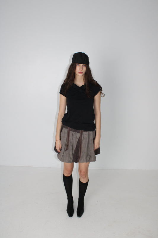 UTILITY PLAID-PANEL MINI SKIRT