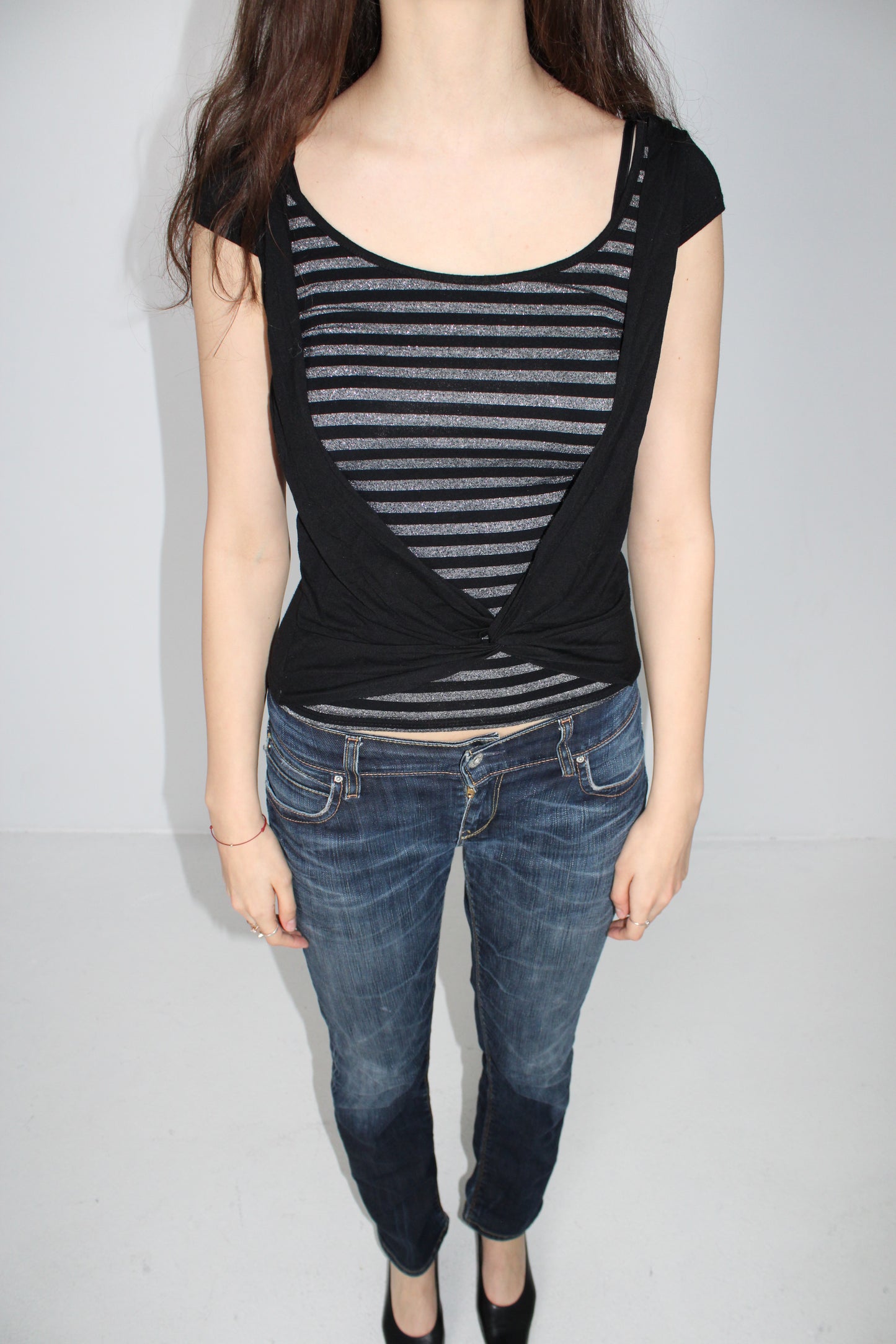 CUT-OUT WRAP T-SHIRT WITH STRIPES