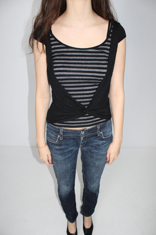 CUT-OUT WRAP T-SHIRT WITH STRIPES