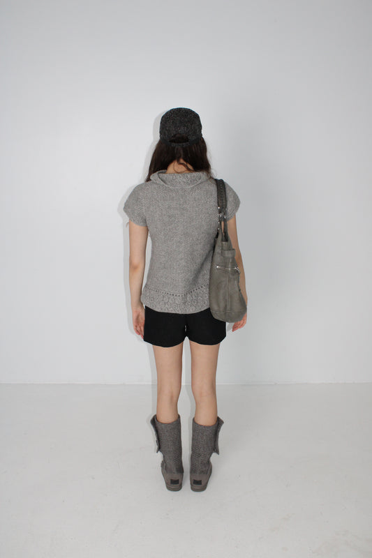 GREY KNIT SHORT SLEEVE CARDIGAN
