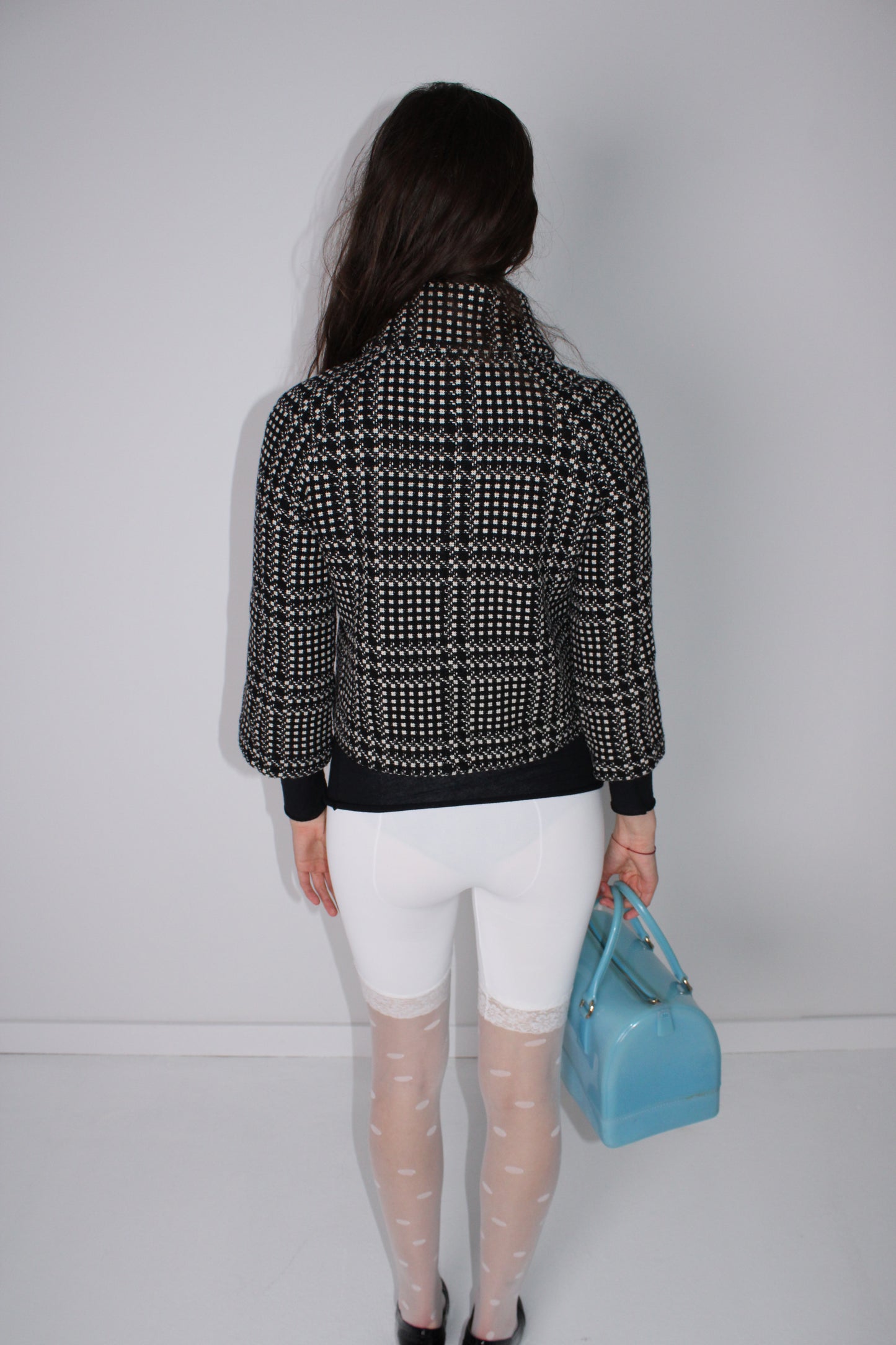 BLACK TWEED CHECK PEACOAT