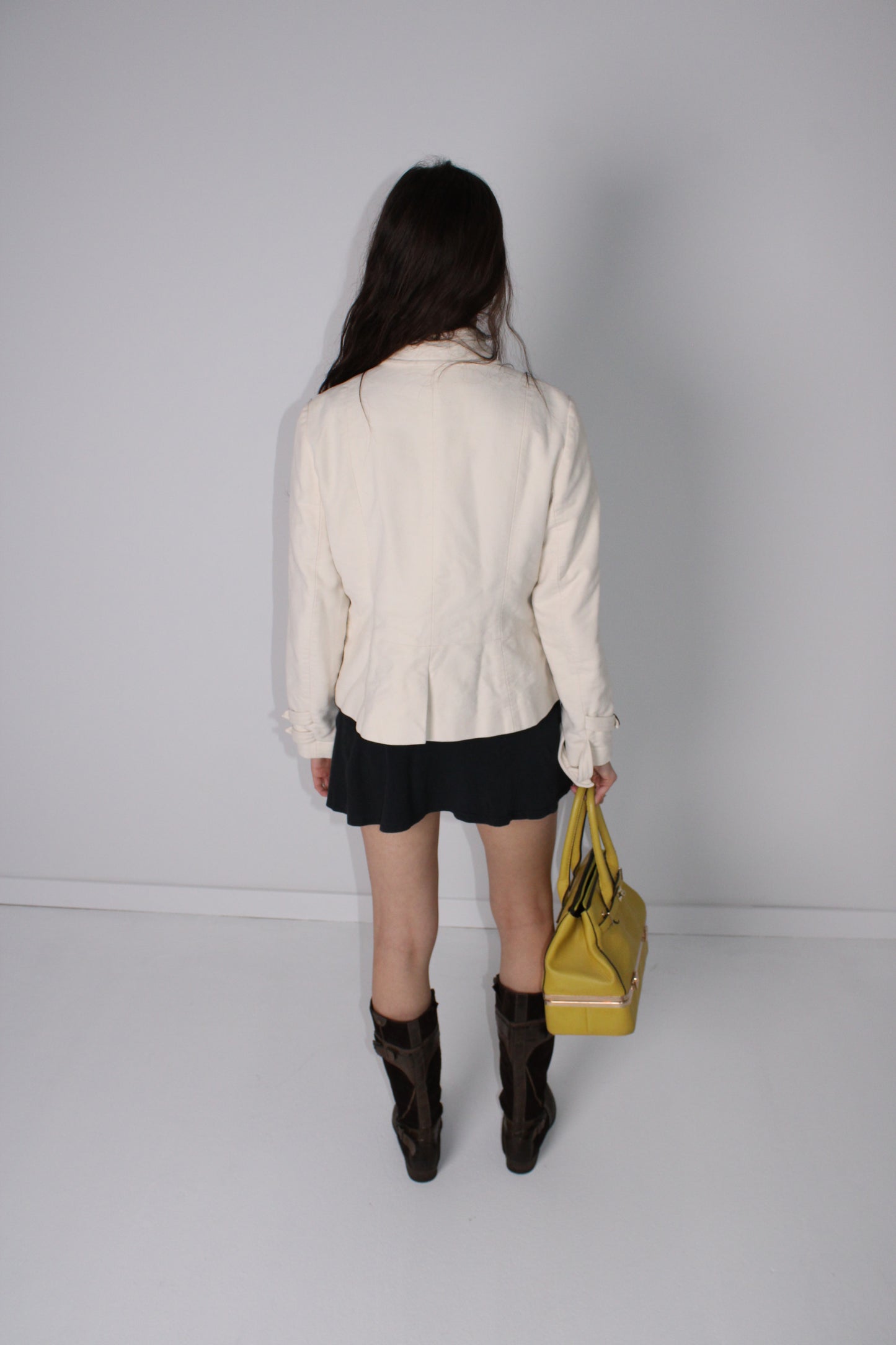 WHITE PEACOAT WITH BLACK BUTTONS