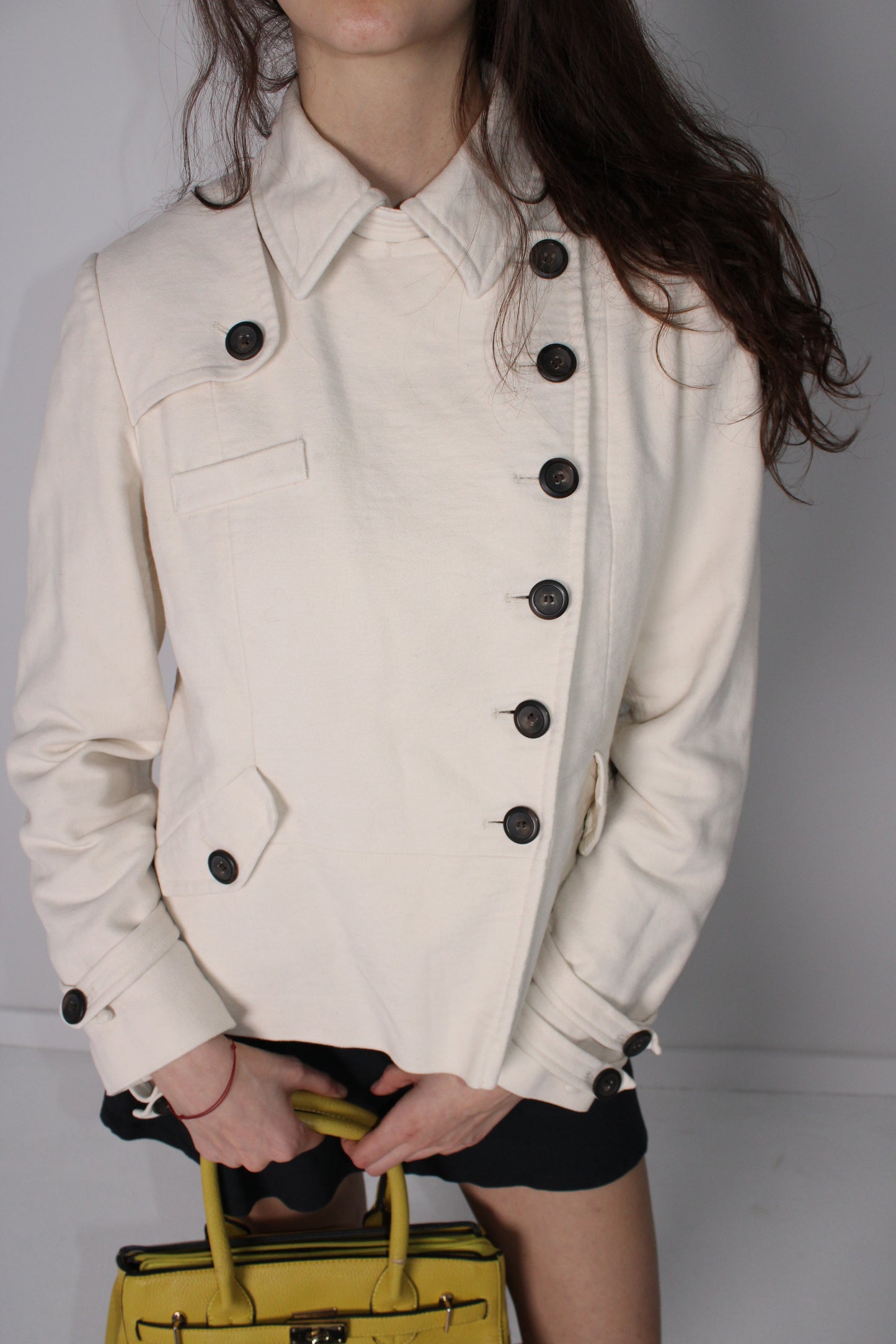 WHITE PEACOAT WITH BLACK BUTTONS