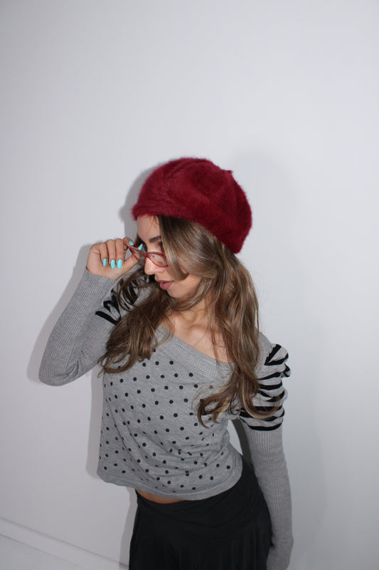 BURGUNDY ANGORA BERET