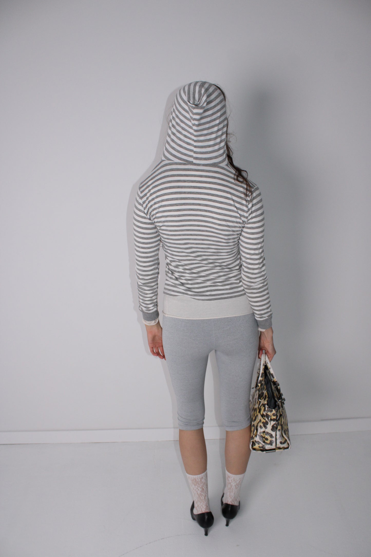 GREY STRIPED ZIP-UP HOODIE