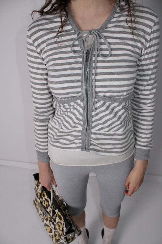 GREY STRIPED ZIP-UP HOODIE
