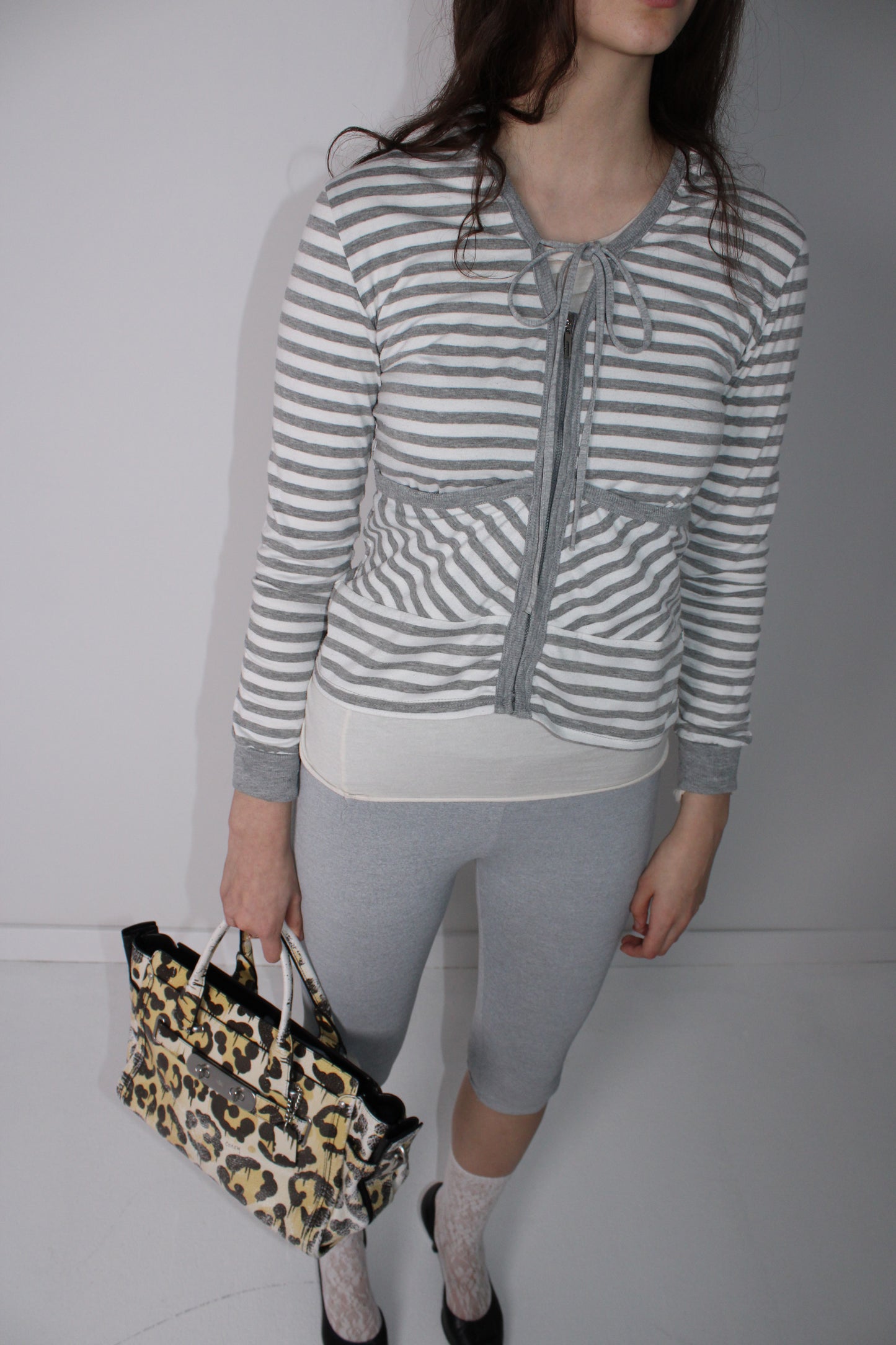 GREY STRIPED ZIP-UP HOODIE