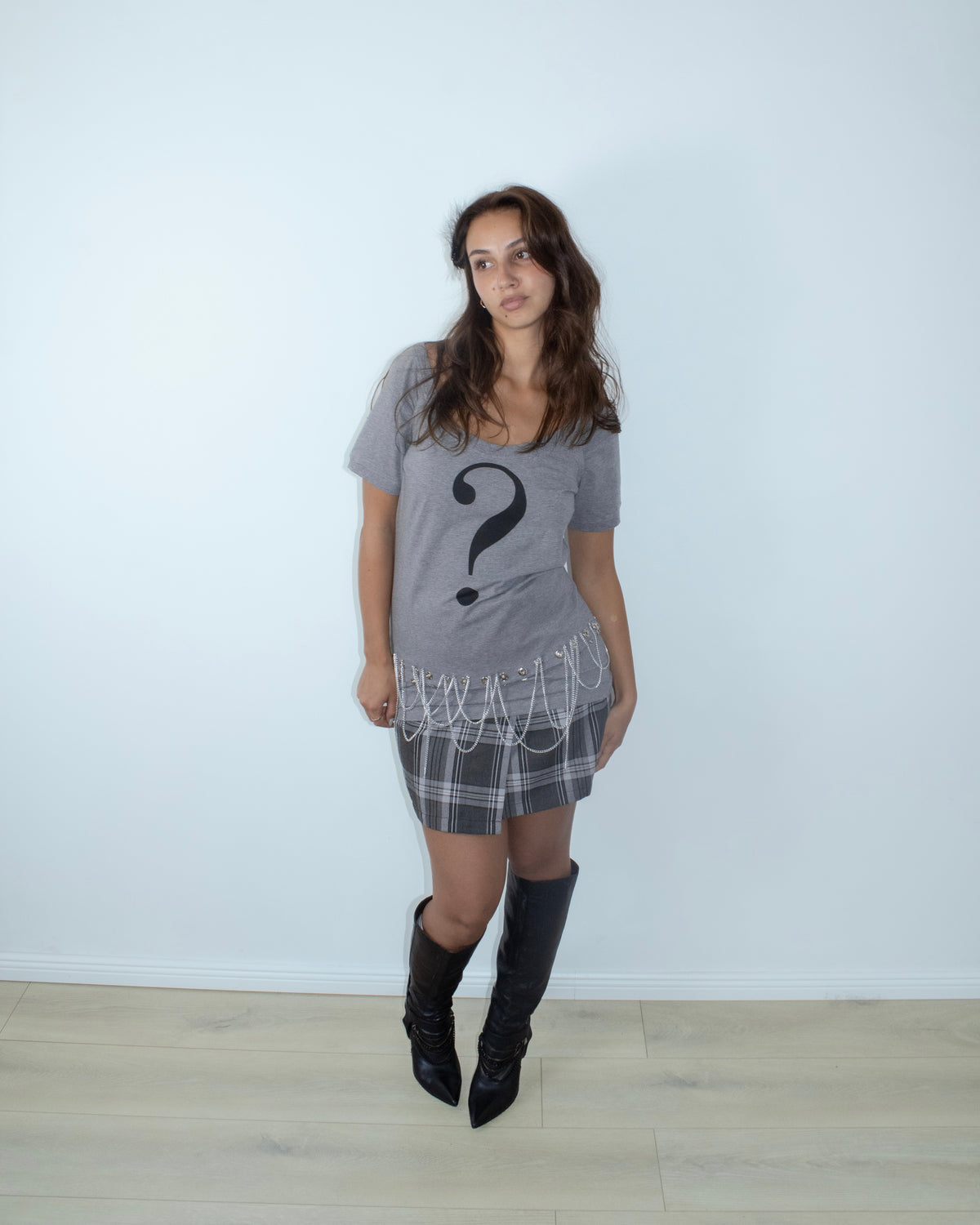 black & grey plaid mini skirt
