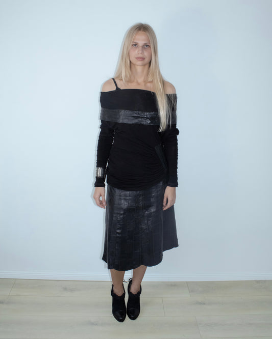 black off-shoulder croc trim top