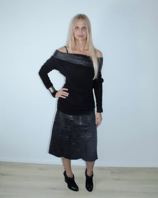 black off-shoulder croc trim top