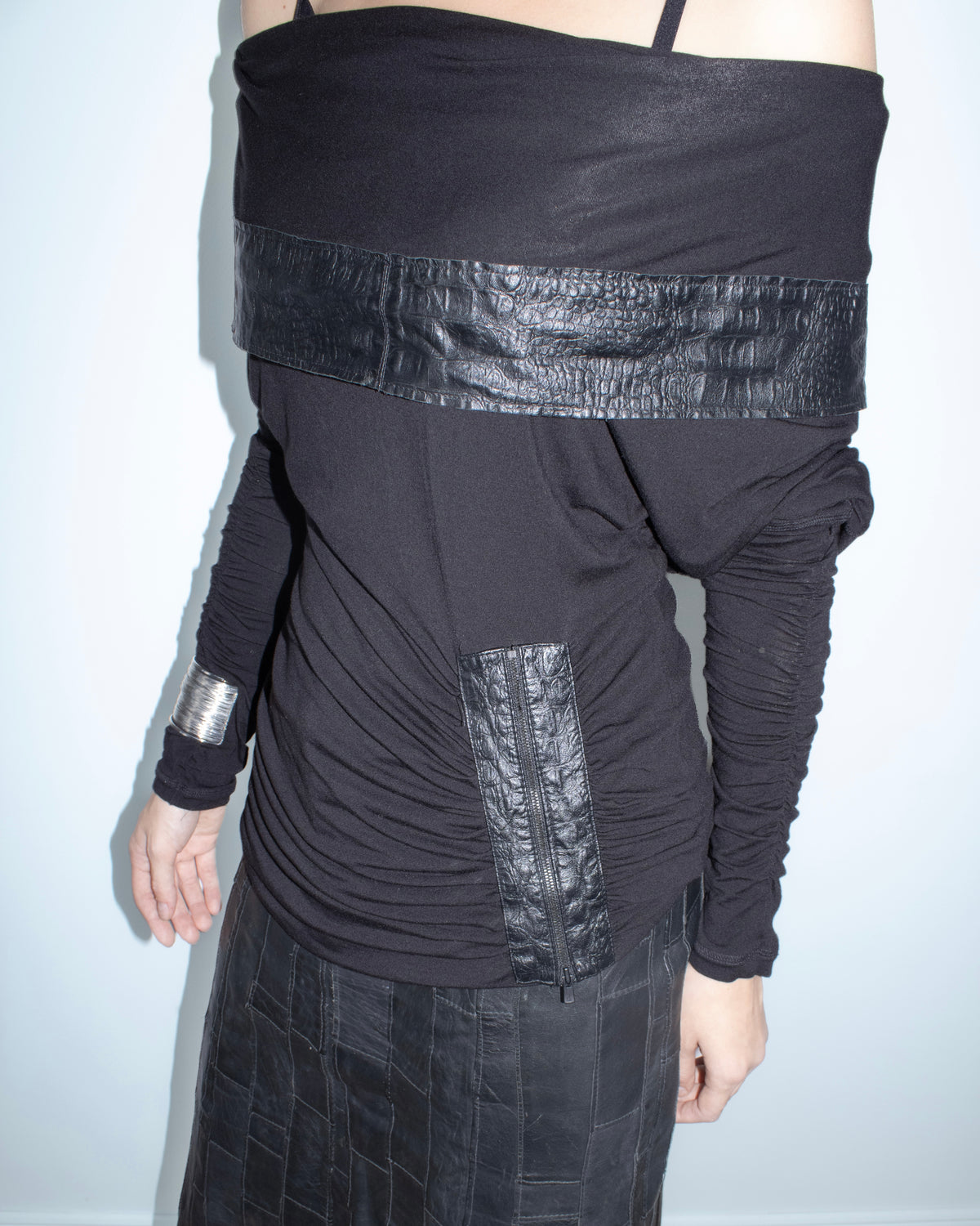black off-shoulder croc trim top