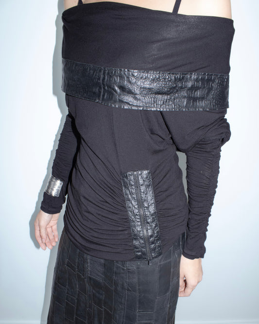 black off-shoulder croc trim top