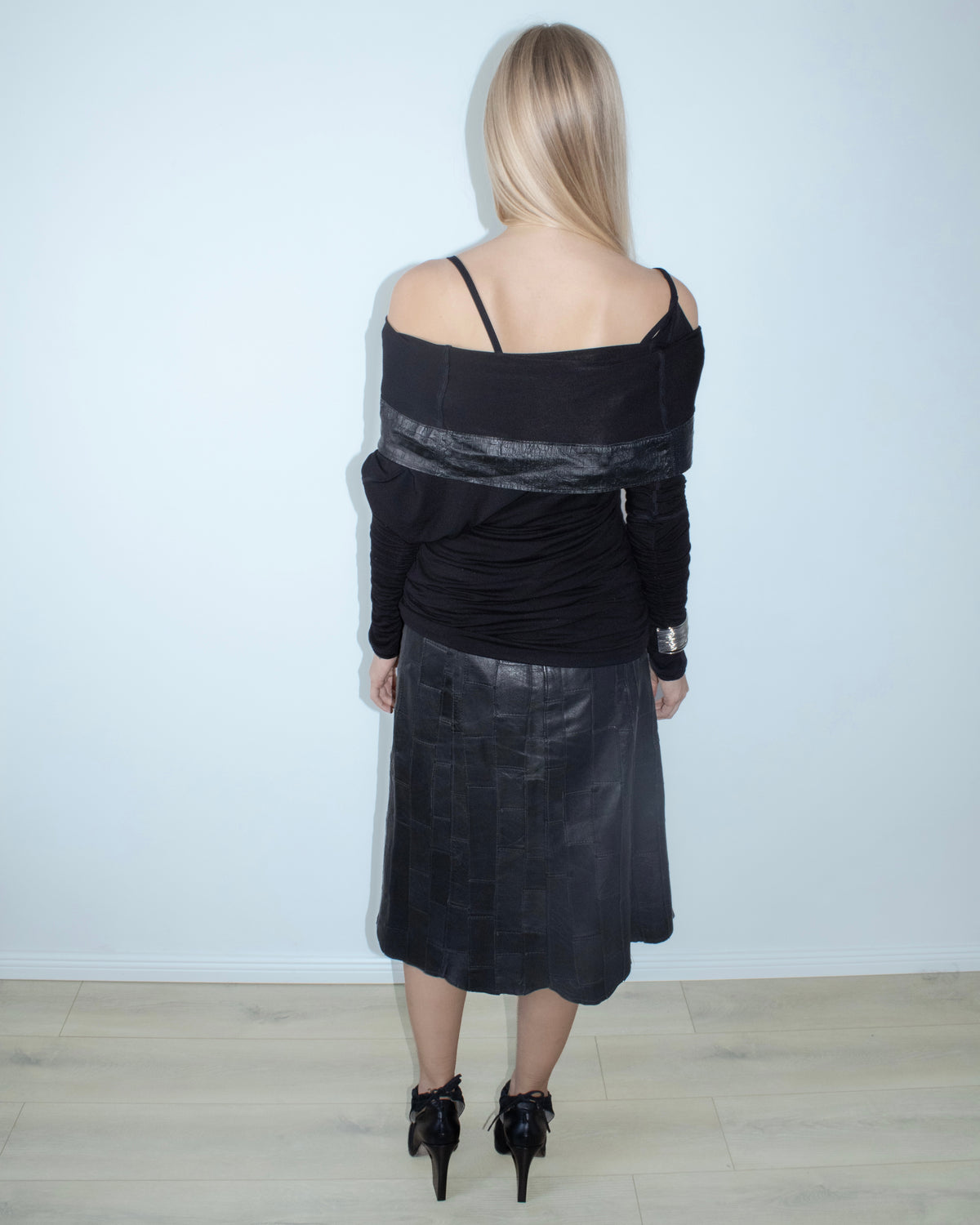 black off-shoulder croc trim top