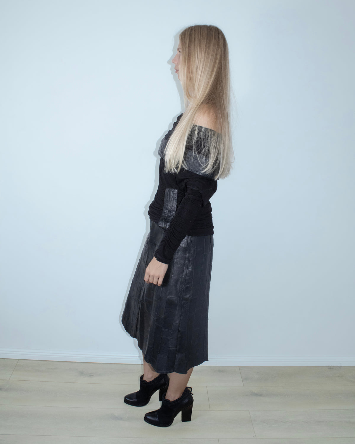 black off-shoulder croc trim top