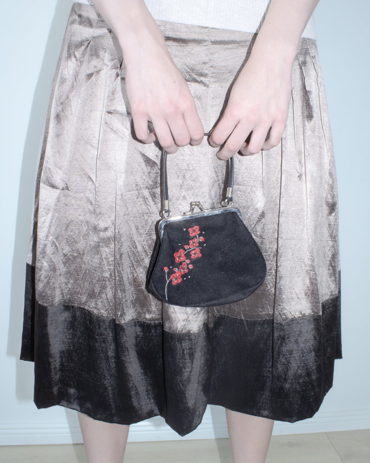 black velvet embroidered handbag