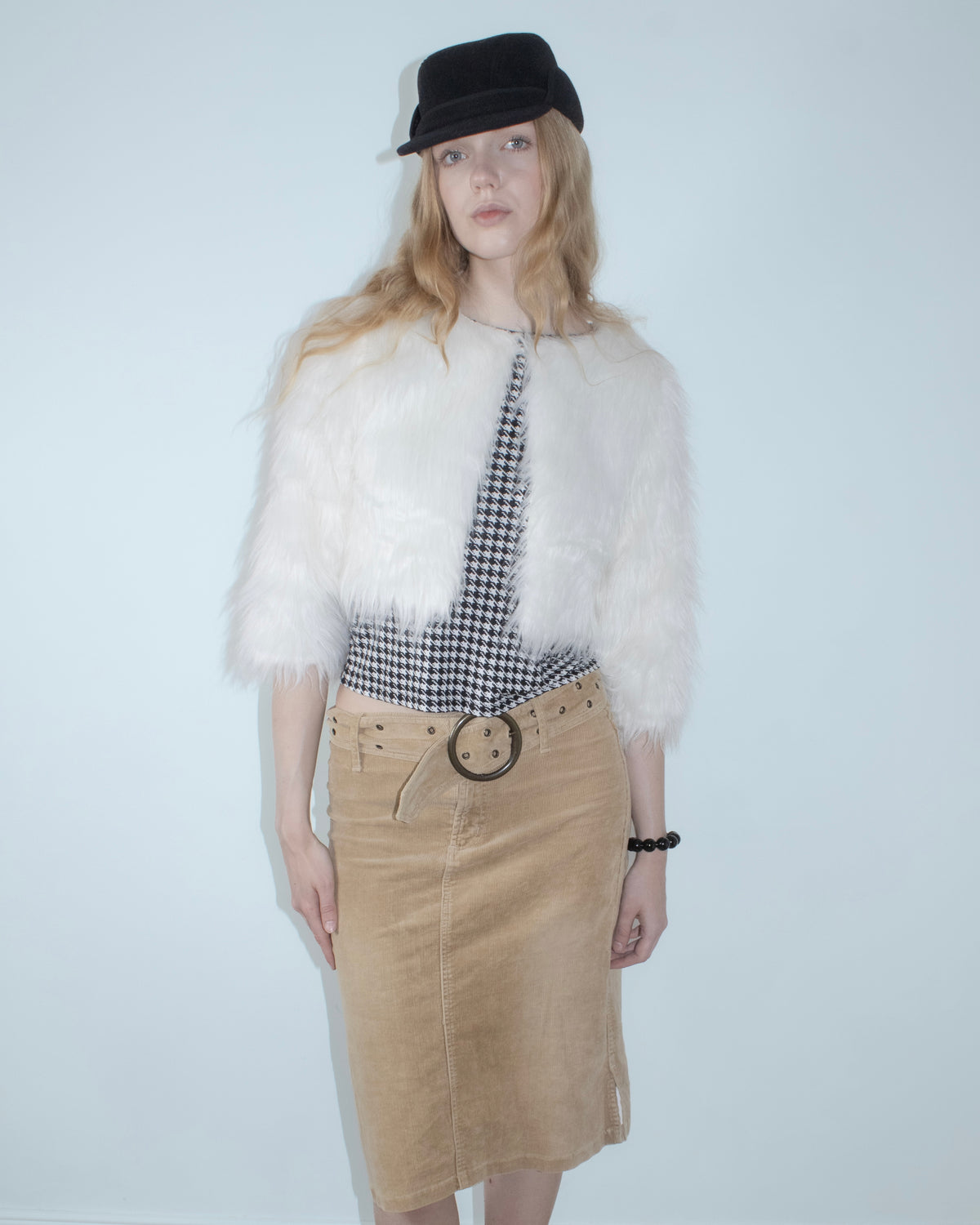 buckle-waist corduroy midi skirt