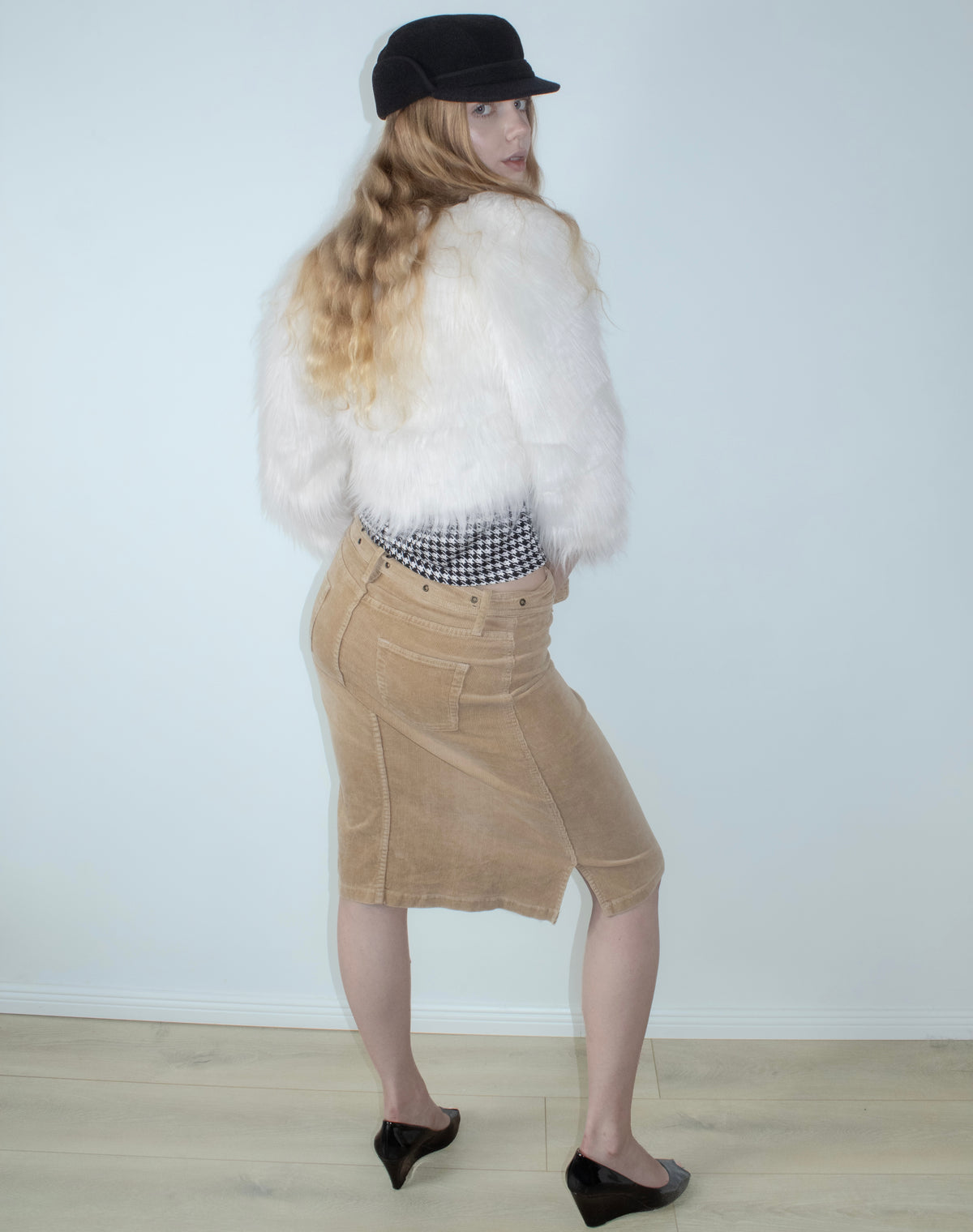buckle-waist corduroy midi skirt