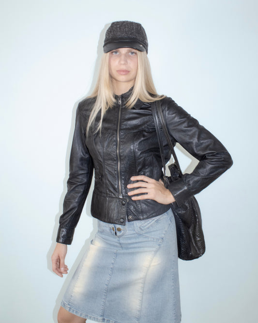 black leather fitted jacket