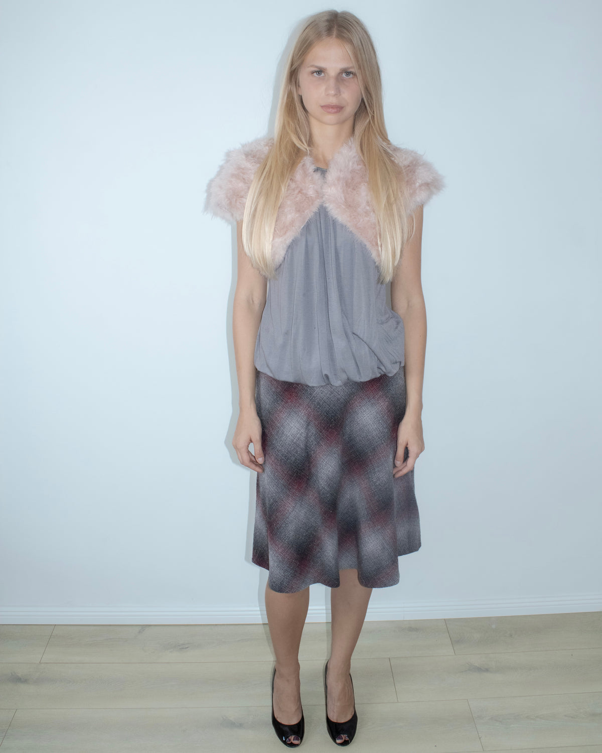 grey draped bubble hem top