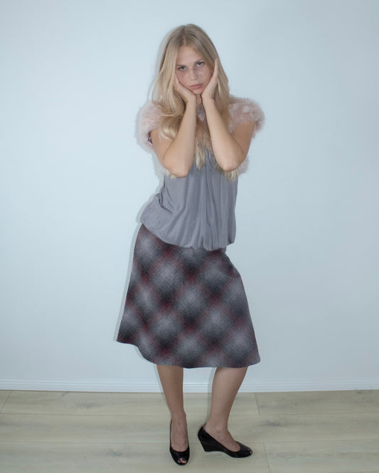 wool plaid midi skirt