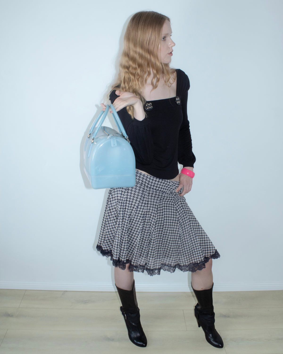 bright blue jelly boston bag