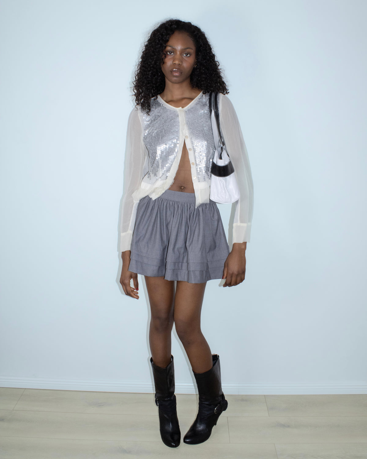 grey structured mini skirt