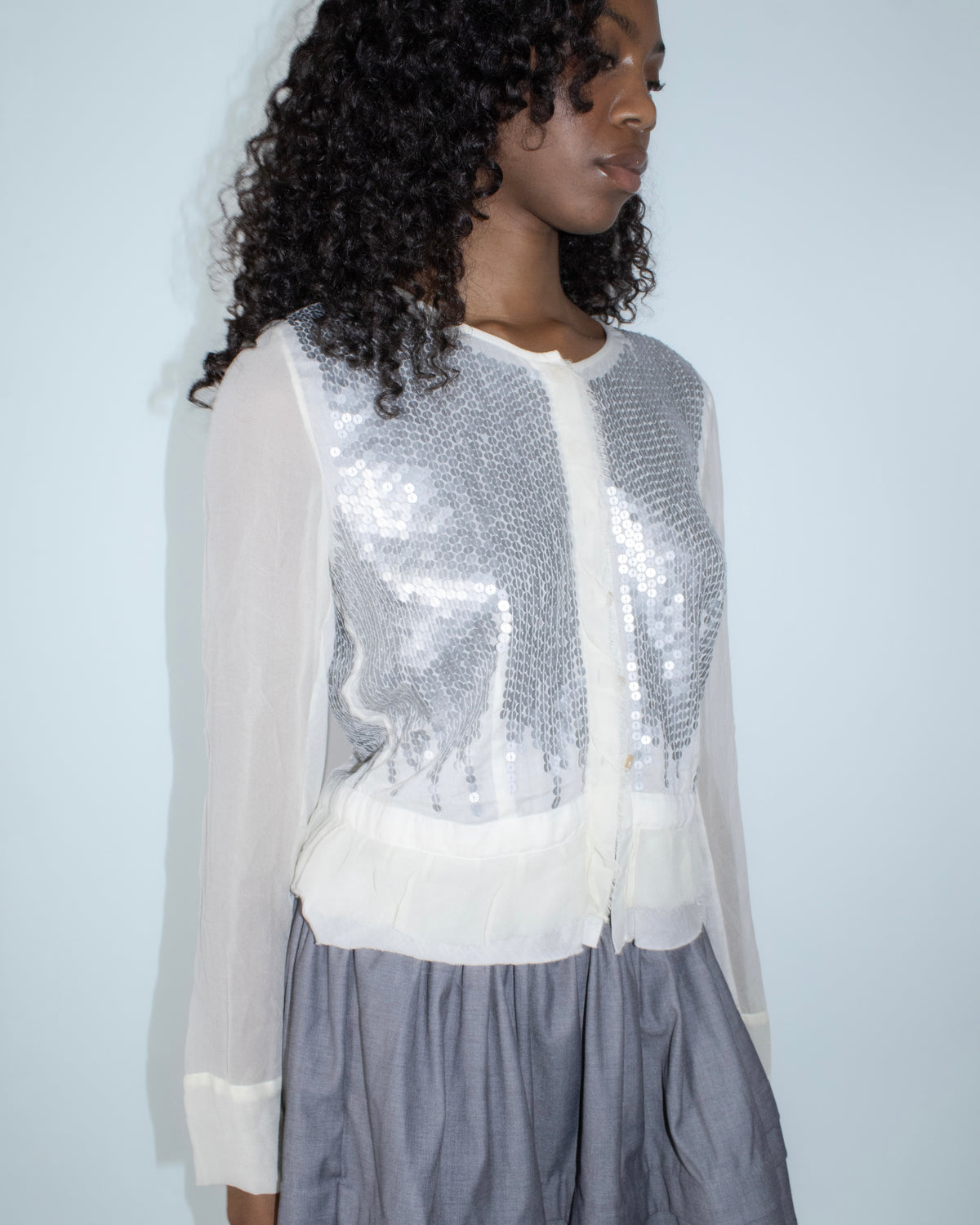 white silk sequence cardigan