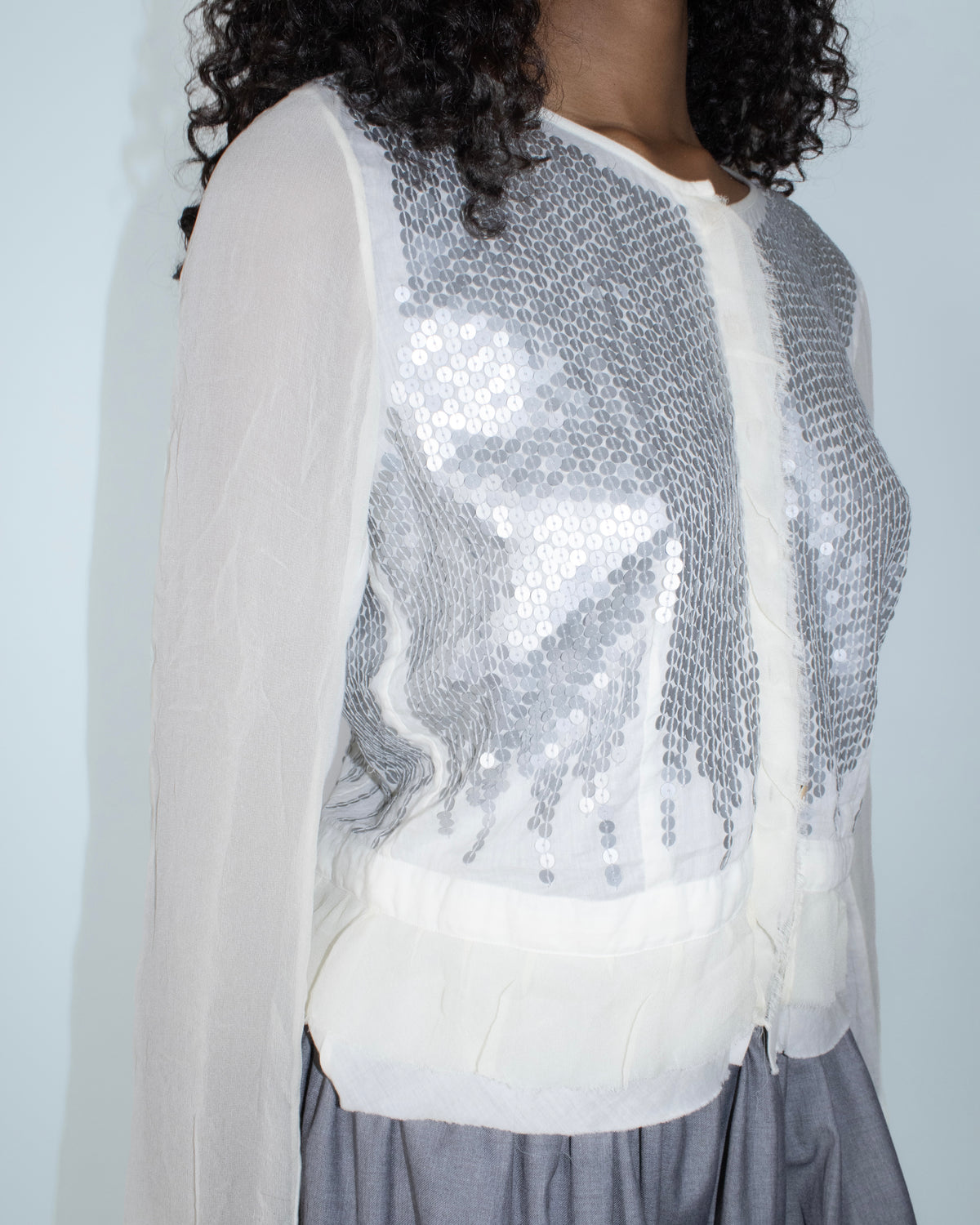 white silk sequence cardigan