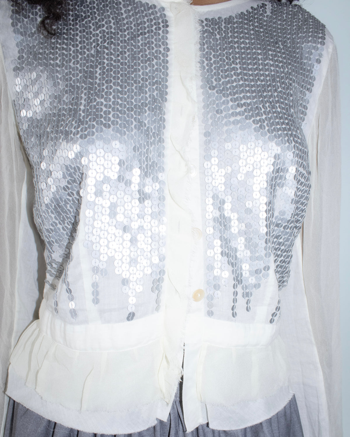 white silk sequence cardigan