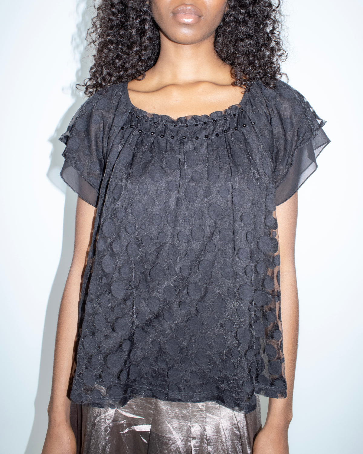black sheer polka dot blouse