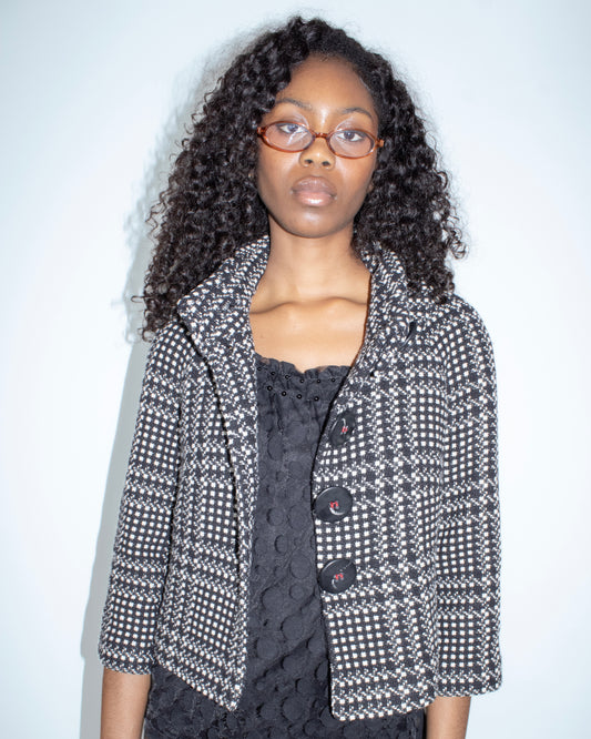 black tweed check peacoat