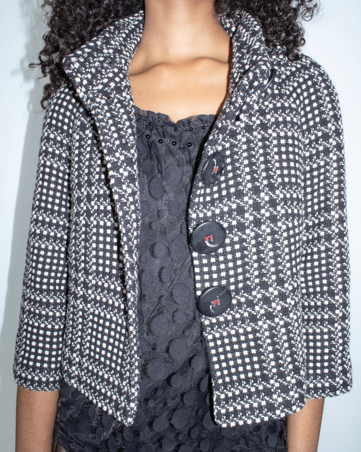 black tweed check peacoat