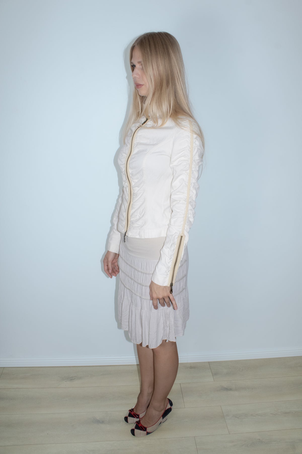 beige cotton midi skirt