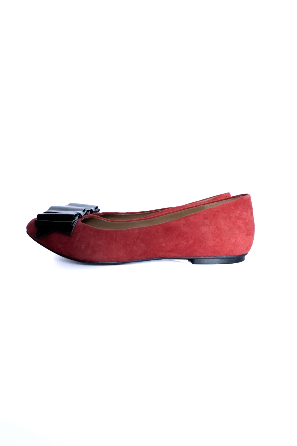 red suede bow ballerinas