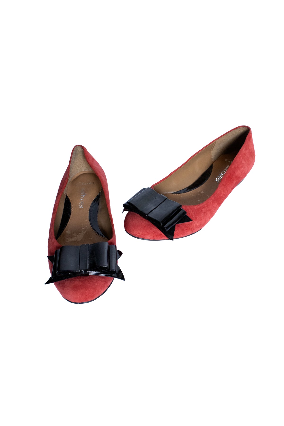 red suede bow ballerinas