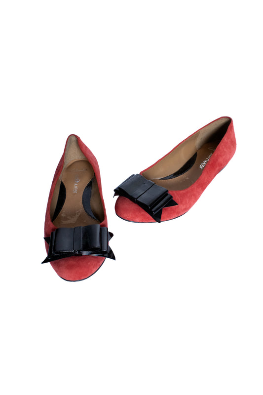 red suede bow ballerinas
