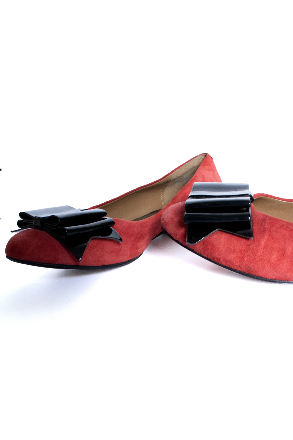 red suede bow ballerinas