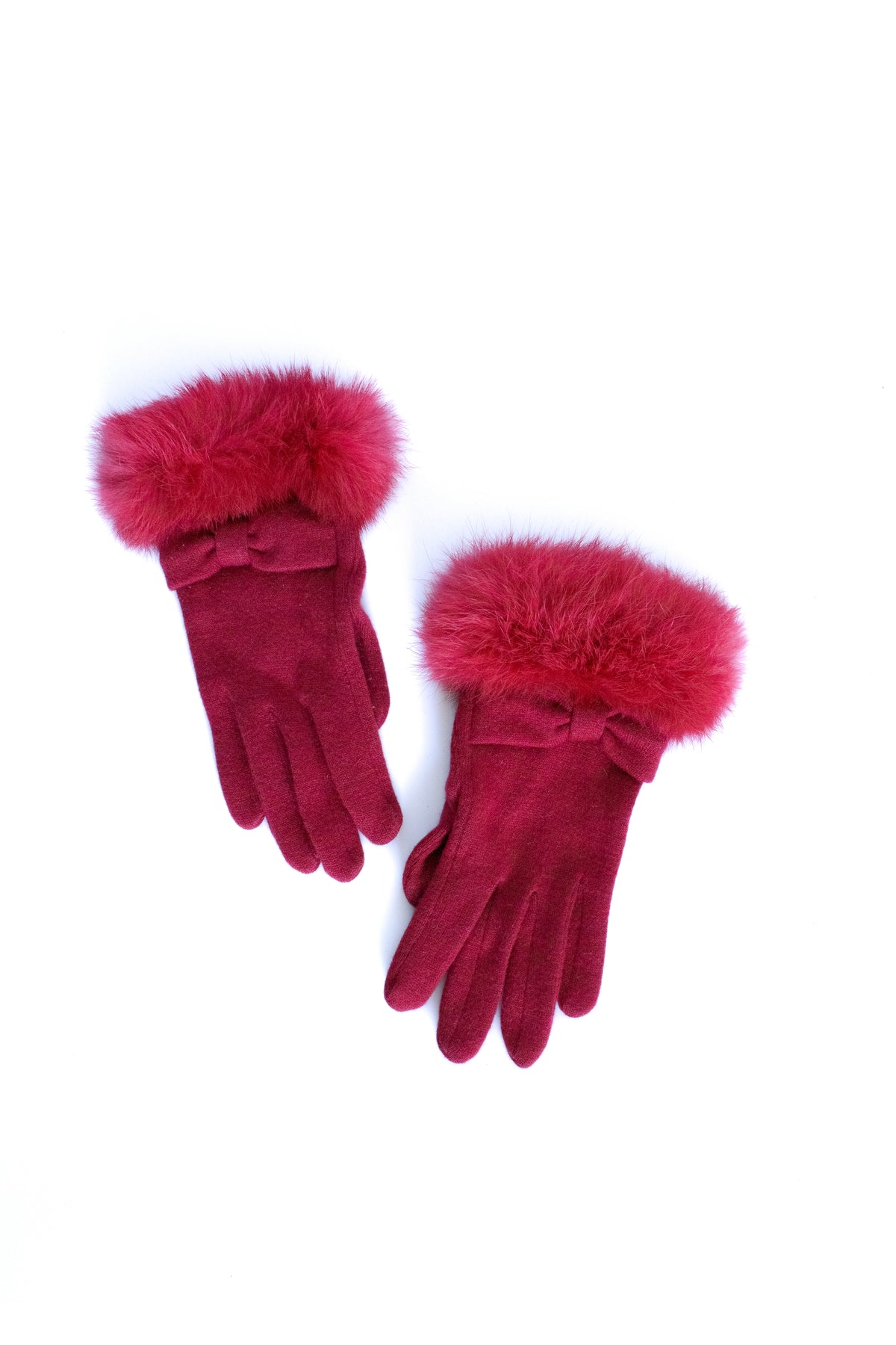 red faux fur trim gloves