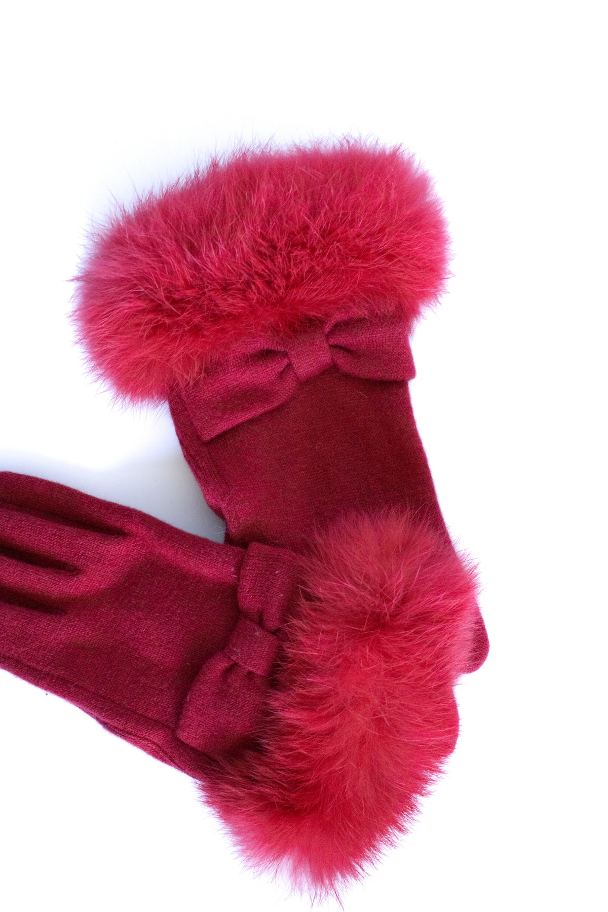 red faux fur trim gloves