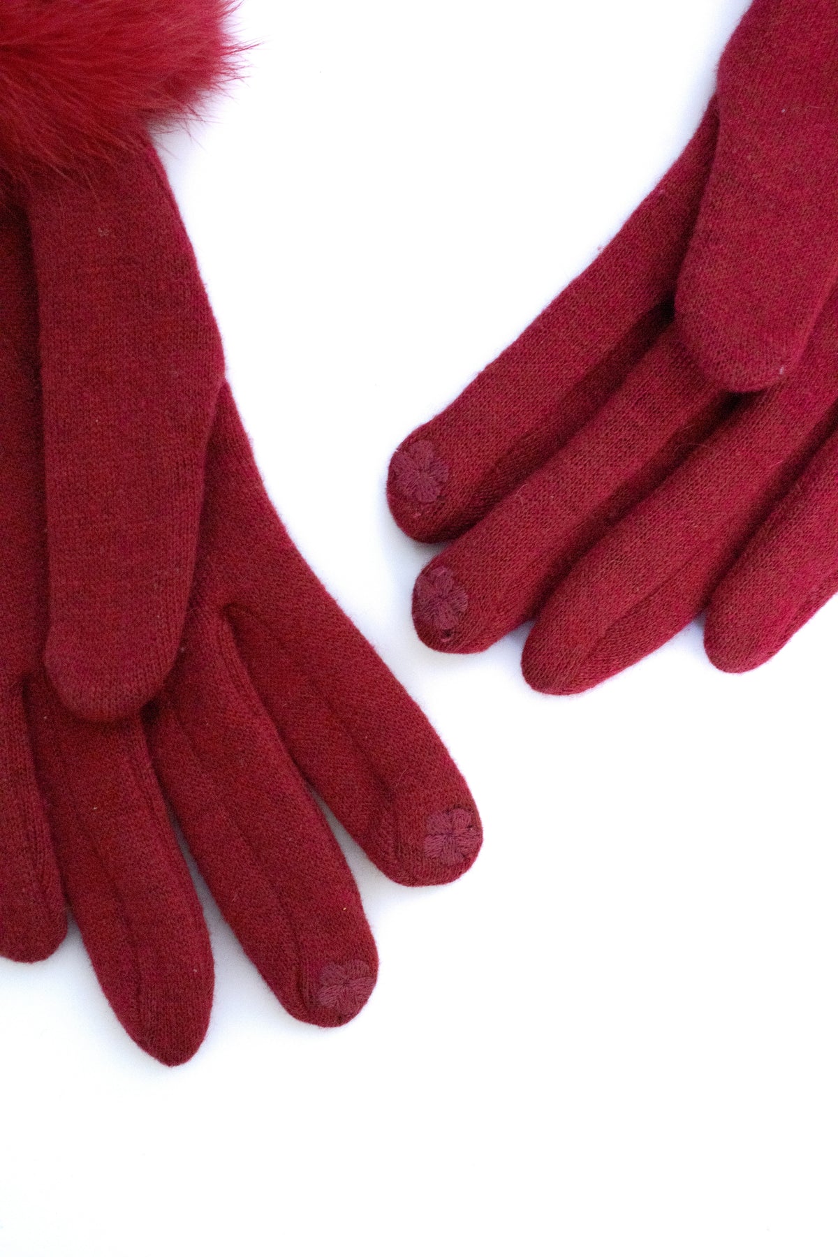 red faux fur trim gloves