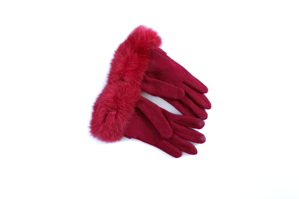 red faux fur trim gloves