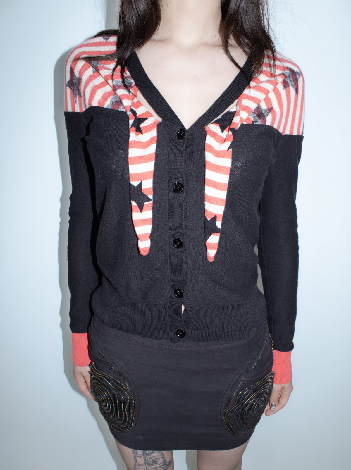 sonia rykiel black red white cardigan