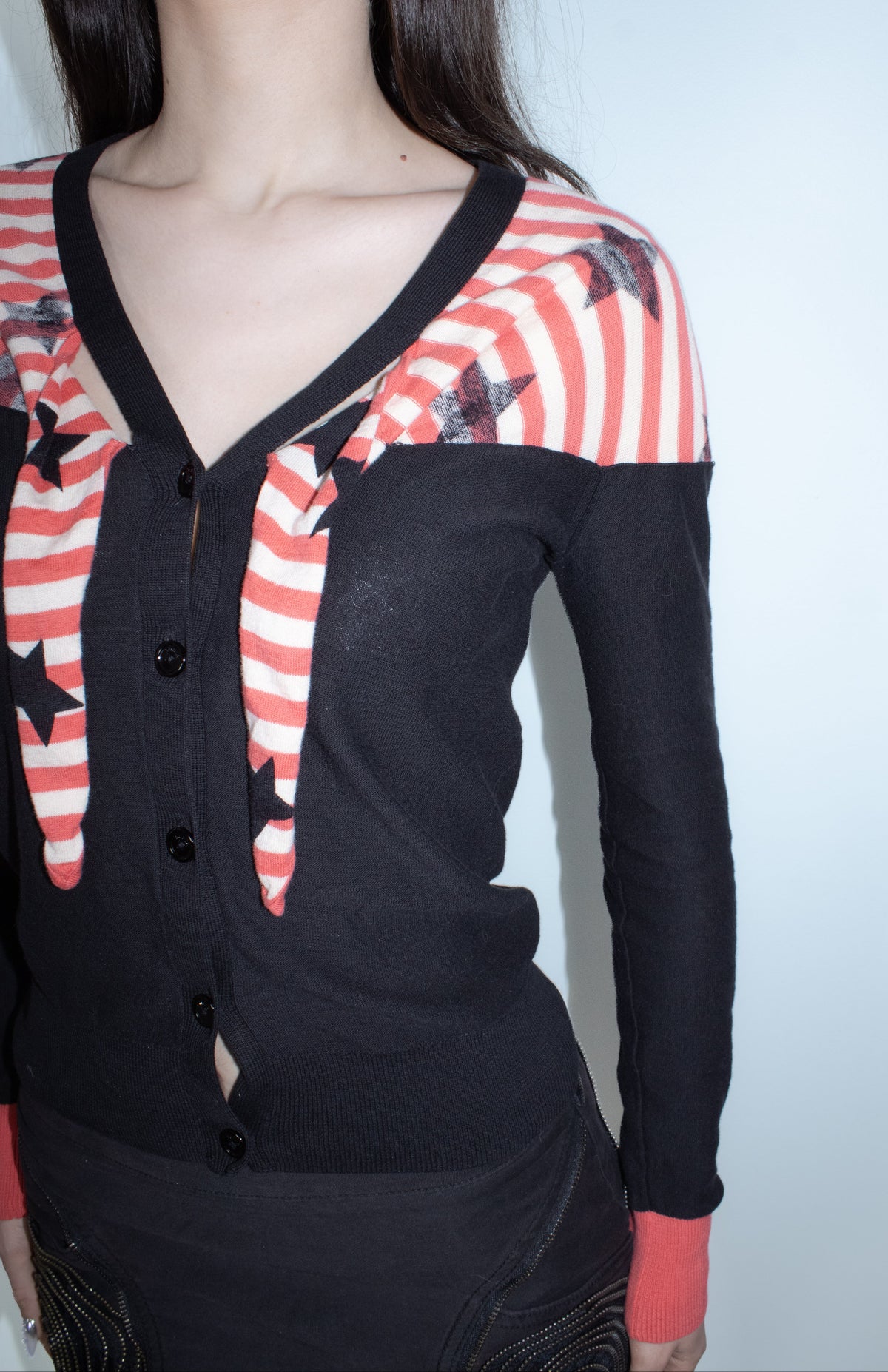 sonia rykiel black red white cardigan