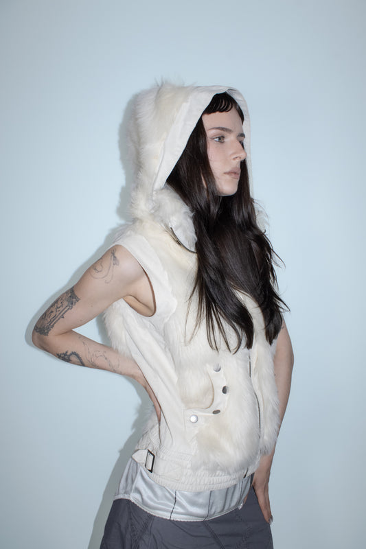 white faux fur vest
